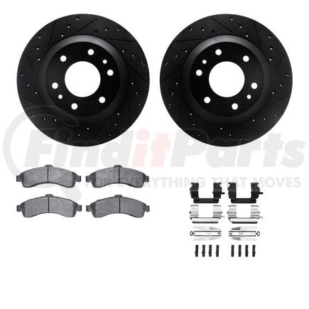 Dynamic Friction Company 8512-48046 Brake Rotor - Dimpled & Slotted - Black w/5000 Brake Pads & HW Kit