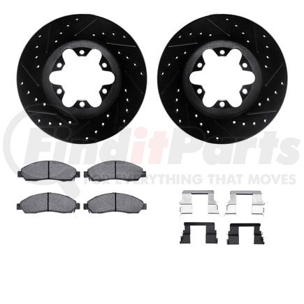 Dynamic Friction Company 8512-48056 Brake Rotor - Dimpled & Slotted - Black w/5000 Brake Pads & HW Kit