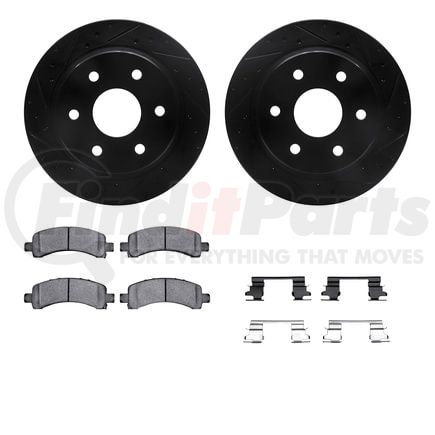 Dynamic Friction Company 8512-48054 Brake Rotor - Dimpled & Slotted - Black w/5000 Brake Pads & HW Kit