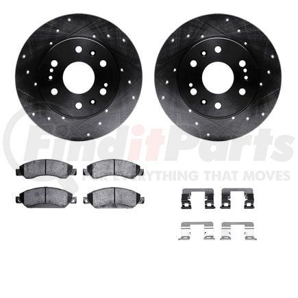 Dynamic Friction Company 8512-48057 Brake Rotor - Dimpled & Slotted - Black w/5000 Brake Pads & HW Kit
