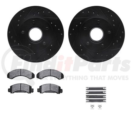 Dynamic Friction Company 8512-54056 Brake Rotor - Drilled & Slotted - Black w/5000 Brake Pads & HW Kit