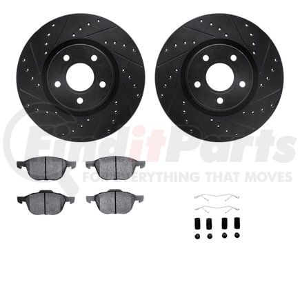 Dynamic Friction Company 8512-54077 Rotors-Drilled & Slotted-Black w/ 5000 Advanced Brake Pads Incl Hdw