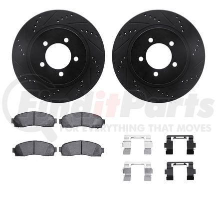 Dynamic Friction Company 8512-54143 Brake Rotor - Dimpled & Slotted - Black w/5000 Brake Pads & HW Kit