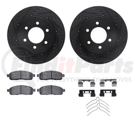 Dynamic Friction Company 8512-54157 Brake Rotor - Drilled & Slotted - Black w/5000 Brake Pads & HW Kit