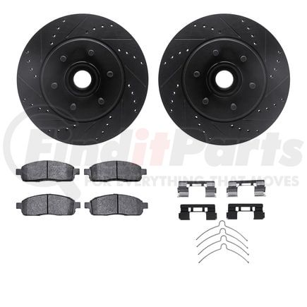 Dynamic Friction Company 8512-54155 Brake Rotor - Drilled & Slotted - Black w/5000 Brake Pads & HW Kit