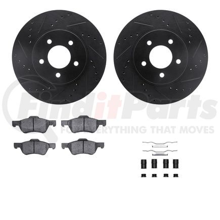 Dynamic Friction Company 8512-54170 Brake Rotor - Dimpled & Slotted - Black w/5000 Brake Pads & HW Kit