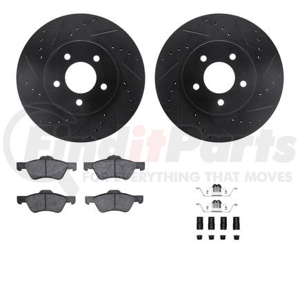 Dynamic Friction Company 8512-54169 Brake Rotor - Dimpled & Slotted - Black w/5000 Brake Pads & HW Kit