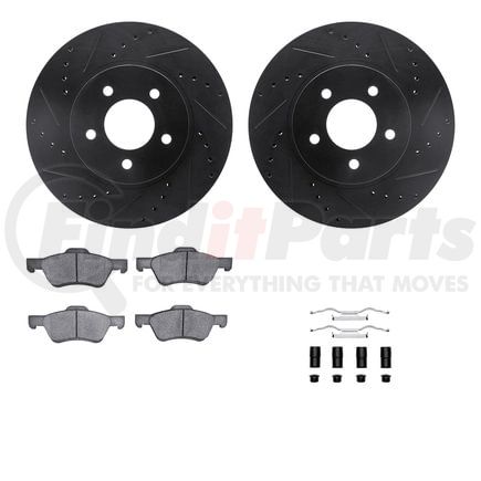 Dynamic Friction Company 8512-54172 Brake Rotor - Dimpled & Slotted - Black w/5000 Brake Pads & HW Kit