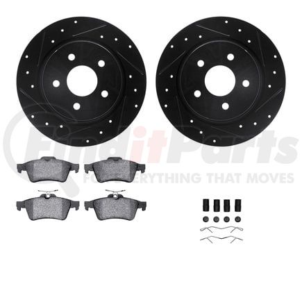 Dynamic Friction Company 8512-54179 Brake Rotor - Dimpled & Slotted - Black w/5000 Brake Pads & HW Kit