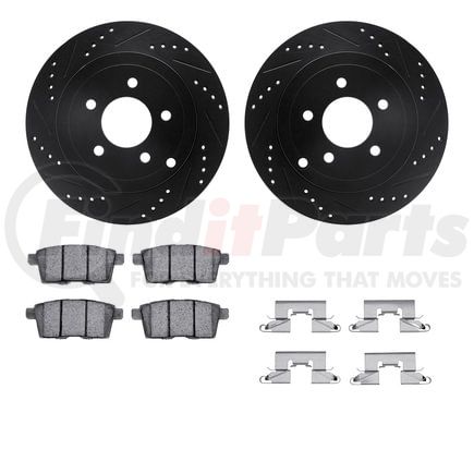 Dynamic Friction Company 8512-54190 Brake Rotor - Dimpled & Slotted - Black w/5000 Brake Pads & HW Kit