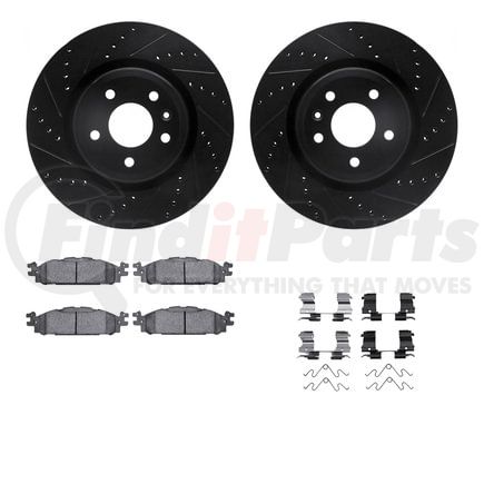 Dynamic Friction Company 8512-54204 Brake Rotor - Dimpled & Slotted - Black w/5000 Brake Pads & HW Kit