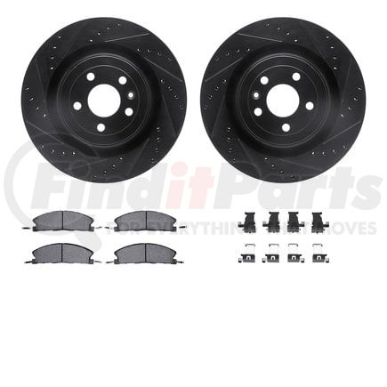 Dynamic Friction Company 8512-54213 Brake Rotor - Drilled & Slotted - Black w/5000 Brake Pads & HW Kit