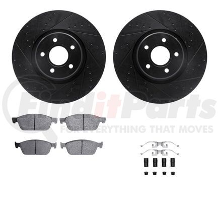 Dynamic Friction Company 8512-54225 Brake Rotor - Dimpled & Slotted - Black w/5000 Brake Pads & HW Kit