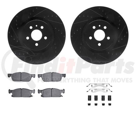 Dynamic Friction Company 8512-55010 Brake Rotor - Dimpled & Slotted - Black w/5000 Brake Pads & HW Kit