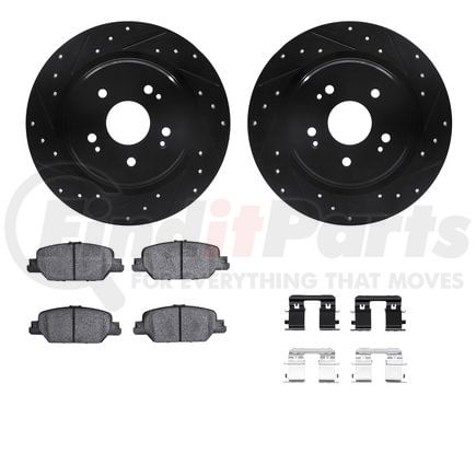 Dynamic Friction Company 8512-58034 Brake Rotor - Dimpled & Slotted - Black w/5000 Brake Pads & HW Kit