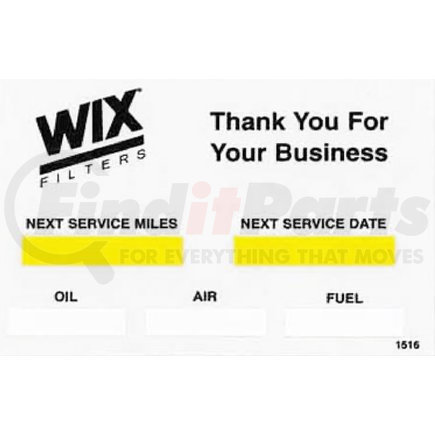 WIX Filters WI1516 WIX Oil Change Decal