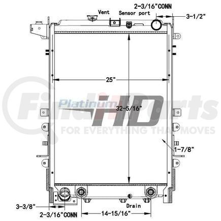 Hino HDC011285PAF 2019-2022 Hino 338 Series Plastic / Aluminum Radiator (With Framework)Design Style	Plastic / Aluminum W/FrameHeight	35 5/16Width	25Depth	1 7/8Inlet	2 5/16 connectionOutlet	2 5/16 connectionEngine Oil Cooler	NoTrans Oil Cooler	YesMake	Hin