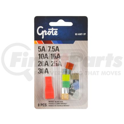 Grote 82ANT7P Micro Blade Fuse; 2 Blade Assortment & Puller, 8 Pk