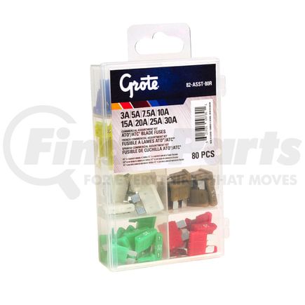 Grote 82ASST80R Standard Blade Fuse Assortment, 80 Pk