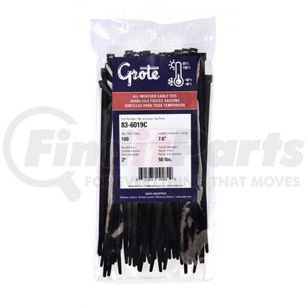 Grote 836001C Standard Tie, All Weather, Black, 4.1", 18 Lb, Pk 100