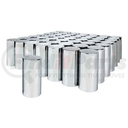 United Pacific 10034CB Wheel Lug Nut Cover Set - 33mm x 4- 1/4", Chrome, Plastic, Tall Cylinder, Thread-On