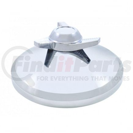 United Pacific 10269B Axle Hub Cover - Axle Cover Hub Cap, Rear, Chrome, with 3 Bar Left Swing Spinner