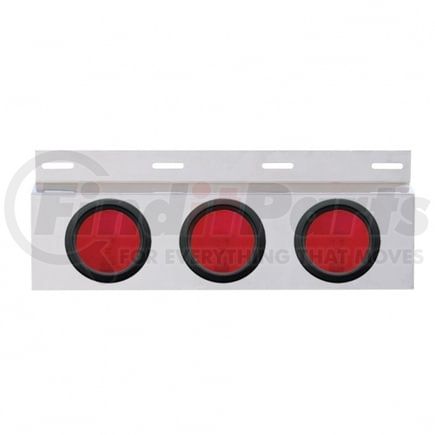 United Pacific 10641 Mud Flap Hanger - Mud Flap Plate, Top, Stainless, with Three 4" Lights & Grommet, Red Lens