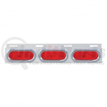 United Pacific 10658 Mud Flap Hanger - Mud Flap Plate, Top, Stainless, with 3 Oval Lights & Visor, Red Lens