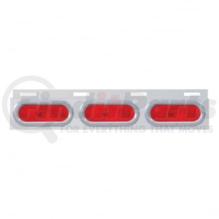 United Pacific 10709 Mud Flap Hanger - Mud Flap Plate, Top, Stainless, with 3 Oval Lights & Bezel, Red Lens