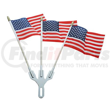 United Pacific 110863 Safety Flag Bracket - Stainless Steel, with 3 U.S.A. Flags