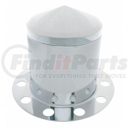 United Pacific 21226 Axle Hub Cover - Rear, Stainless, Pointed, with 33mm Nut Cover, Steel/Aluminum Wheel