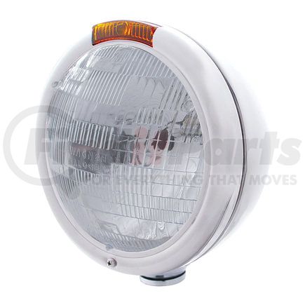 United Pacific 30405 Headlight - RH/LH, 7", Round, Polished Housing, H6024 Bulb, with Incandescent Amber Turn Signal Light