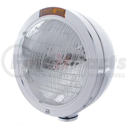 United Pacific 31193 Headlight - RH/LH, 7", Round, Polished Housing, H6014 Bulb, with Bullet Style Bezel, with Incandescent Amber Turn Signal Light