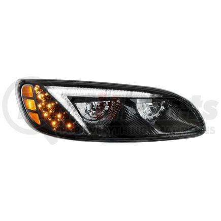 United Pacific 35886 LED Black Headlight with Turn Signal for Peterbilt 386 (2005-15), 387 (1999-10) - Passenger Side