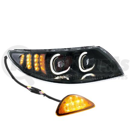 United Pacific 35992 Black LED Projector Headlight with RR Facing Turn Signal for 2002-18 International Durastar - Passenger Side
