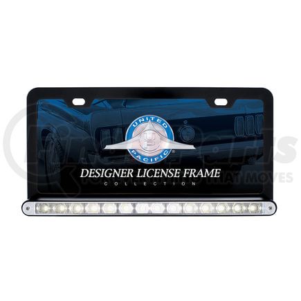 United Pacific 36496 License Plate Frame - Black, with 14 LED 12" Light Bar, White LED/Clear Lens