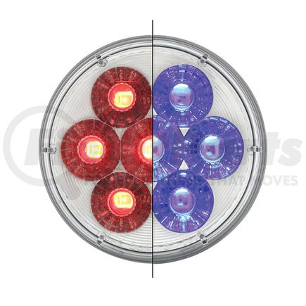 United Pacific 36529 Brake/Tail/Turn Signal Light - 14 LED 4" Double Fury Dual Color, Red & Blue LED/Clear Lens