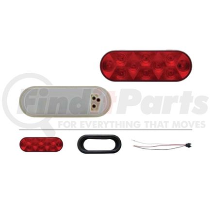 United Pacific 36771BRK Brake/Tail/Turn Signal Light - 10 LED Oval, Kit, Red LED/Red Lens