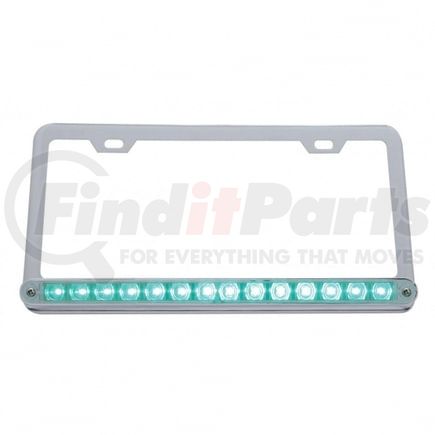 United Pacific 39780 License Plate Frame - Chrome, with 14 LED 12" Light Bar, Green LED/Clear Lens