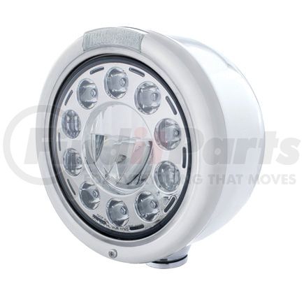 United Pacific 31571 Headlight - 1 High Power, LED, Half-Moon, RH/LH, 7 in. Round, Polished Housing, with Single Function 4 Amber LED Signal Light with Clear Lens