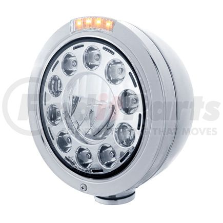 United Pacific 31575 Headlight - 1 High Power, LED, RH/LH, 7 in. Round, Polished Housing, with Bullet Style Bezel, with Single Function 4 Amber LED Signal Light with Clear Lens