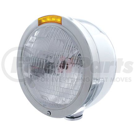 United Pacific 31707 Headlight - Half-Moon, RH/LH, 7", Round, Polished Housing, H6024 Bulb, with Bullet Style Bezel, with 4 Amber LED Signal Light, with Amber Lens