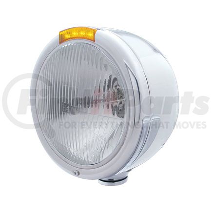 United Pacific 31725 Headlight - Half-Moon, RH/LH, 7", Round, Polished Housing, H4 Bulb, with 4 Amber LED Signal Light, with Amber Lens