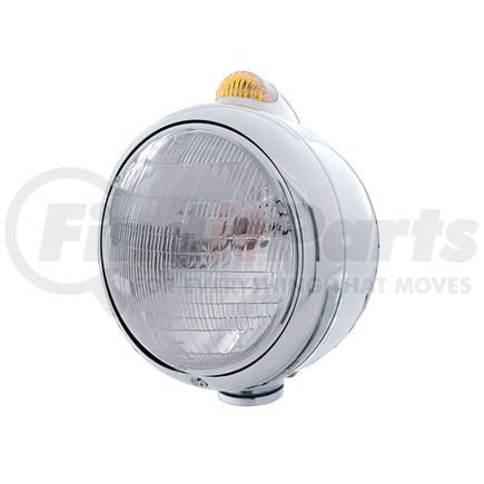 United Pacific 32400 Guide Headlight - 682-C Style, RH/LH, 7", Round, Chrome Housing, 6014 Bulb, with Top Mount, 5 LED Dual Mode Signal Light, Amber Lens