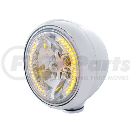 United Pacific 32418 Guide Headlight - 682-C Style, RH/LH, 7", Round, Polished Housing, H4 Bulb, with 34 Bright Amber LED Position Light