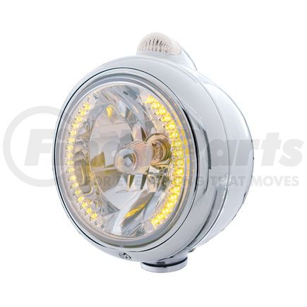 United Pacific 32427 Guide Headlight - 682-C Style, RH/LH, 7", Round, Chrome Housing, H4 Bulb, with 34 Bright Amber LED Position Light and Top Mount, 5 LED Dual Mode Signal Light, Clear Lens