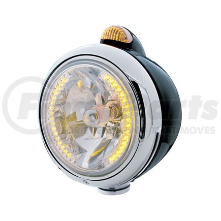 United Pacific 32430 Guide Headlight - 682-C Style, RH/LH, 7", Round, Powdercoated Black Housing, H4 Bulb, with 34 Bright Amber LED Position Light and Top Mount, 5 LED Dual Mode Signal Light, Amber Lens