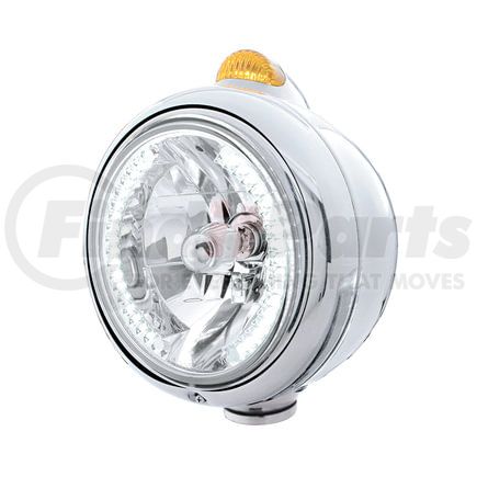 United Pacific 32434 Guide Headlight - 682-C Style, RH/LH, 7", Round, Polished Housing, H4 Bulb, with 34 Bright White LED Position Light and Top Mount, 5 LED Dual Mode Signal Light, Amber Lens