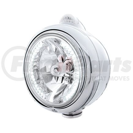 United Pacific 32435 Guide Headlight - 682-C Style, RH/LH, 7", Round, Polished Housing, H4 Bulb, with 34 Bright White LED Position Light and Top Mount, 5 LED Dual Mode Signal Light, Clear Lens