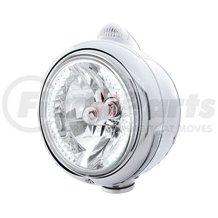 United Pacific 32439 Guide Headlight - 682-C Style, RH/LH, 7", Round, Chrome Housing, H4 Bulb, with 34 Bright White LED Position Light and Top Mount, 5 LED Dual Mode Signal Light, Clear Lens